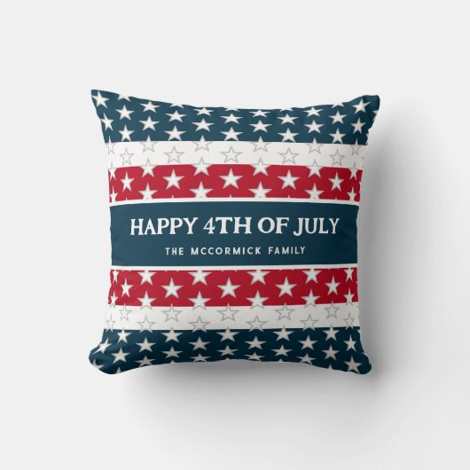 7月4日の星とストライプ家族モノグラ クッション (正面)