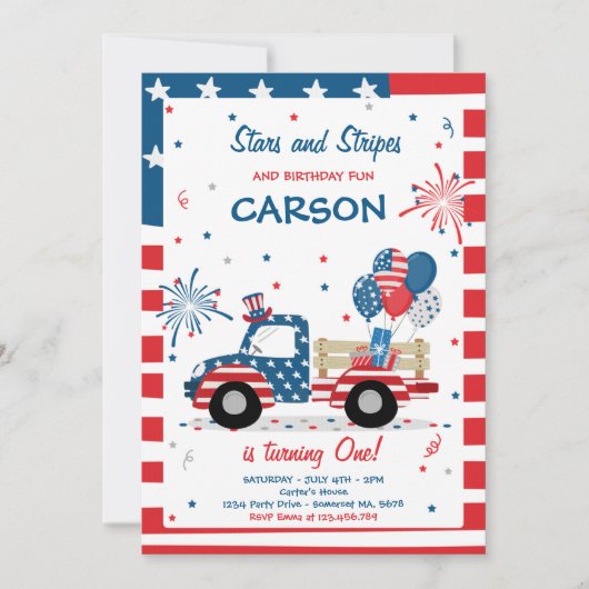 7月4日の星とストライプ誕生日おもしろい 招待状 (正面)