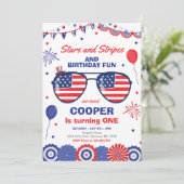 7月4日の星とストライプ1歳の誕生日 招待状 (スタンド正面)