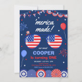 7月4日の星とストライプ1歳の誕生日 招待状 (正面)