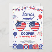 7月4日の星とストライプ1歳の誕生日 招待状 (正面)