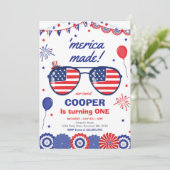 7月4日の星とストライプ1歳の誕生日 招待状 (スタンド正面)