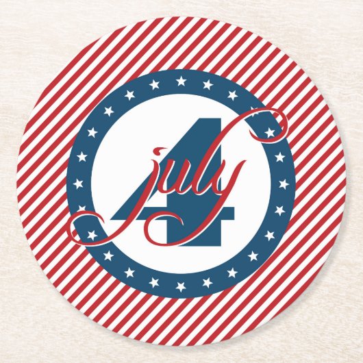 7月4日の星とストライプ ラウンドペーパーコースター (正面)