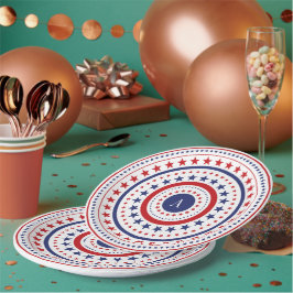 7月4日の星とリングや輪モノグラムBBQパーティー ペーパープレート