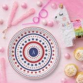 7月4日の星とリングや輪モノグラムBBQパーティー ペーパープレート (パーティー)