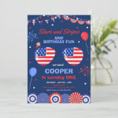 7月4日の星と縞の1歳の誕生日 招待状 (スタンド正面)