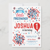 7月4日の最初の誕生日の小さな爆竹 招待状 (正面)