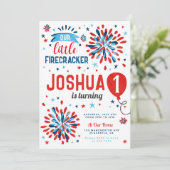 7月4日の最初の誕生日の小さな爆竹 招待状 (スタンド正面)