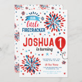 7月4日の最初の誕生日の小さな爆竹 招待状 (正面/裏面)