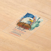 7月4日の水彩画イーグル愛国的パーティー アクリル招待状 (レイダウン)