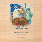 7月4日の水彩画イーグル愛国的パーティー アクリル招待状 (正面)