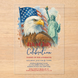 7月4日の水彩画イーグル愛国的パーティー アクリル招待状