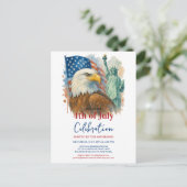 7月4日の水彩画イーグル愛国的パーティー ポストカード (スタンド正面)