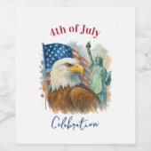 7月4日の水彩画イーグル愛国的パーティー ワインラベル (シングルラベル)
