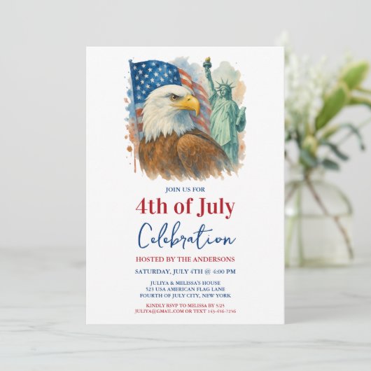 7月4日の水彩画イーグル愛国的パーティー 招待状 (スタンド正面)