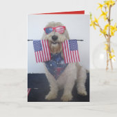 7月4日の犬カード カード (黄色い花)