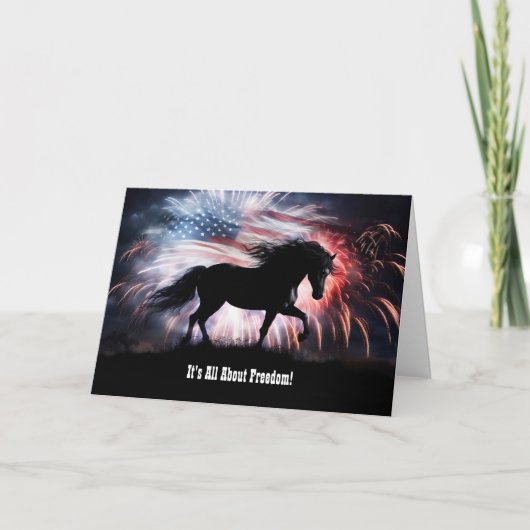 7月4日の独立の日と馬の花火 カード (正面)