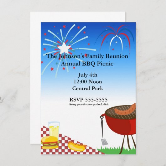 7月4日の独立ピクニックbbq招待 招待状 (正面/裏面)