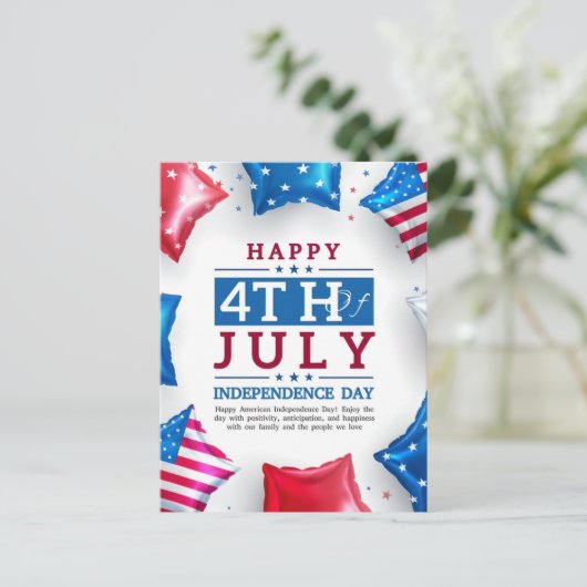7月4日の独立記念日おめでとう ポストカード (スタンド正面)