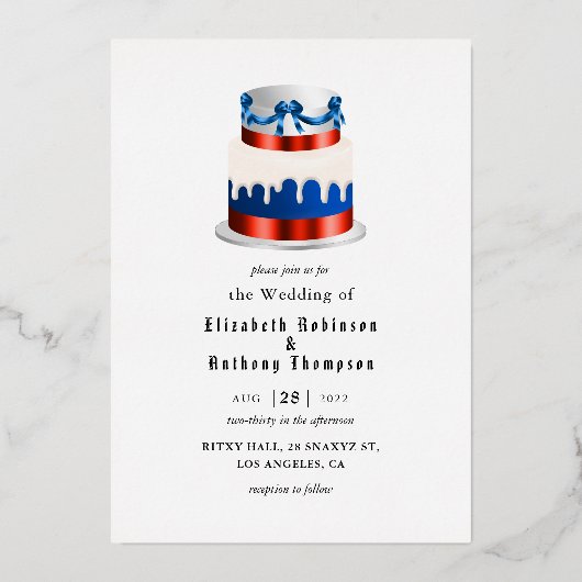 7月4日の独立記念日のフォイル結婚招待状 箔招待状 (裏面)