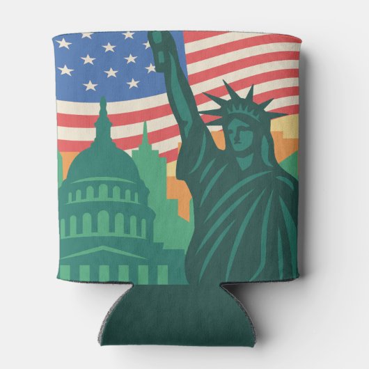 7月4日の独立記念日の自由の女神 缶クーラー (裏面)