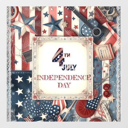 7月4日の独立記念日みすぼらしいシックなスターストライプズ ウィンドウサイン (シート)