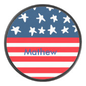 7月4日の独立記念日を追加ネーム文字米国国旗 アイスホッケーパック (正面)