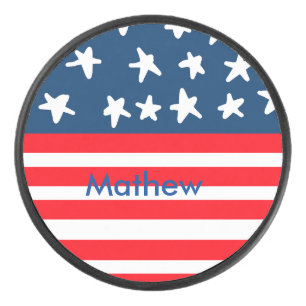 7月4日の独立記念日を追加ネーム文字米国国旗 アイスホッケーパック