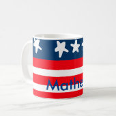7月4日の独立記念日を追加ネーム文字米国国旗 コーヒーマグカップ (正面左)