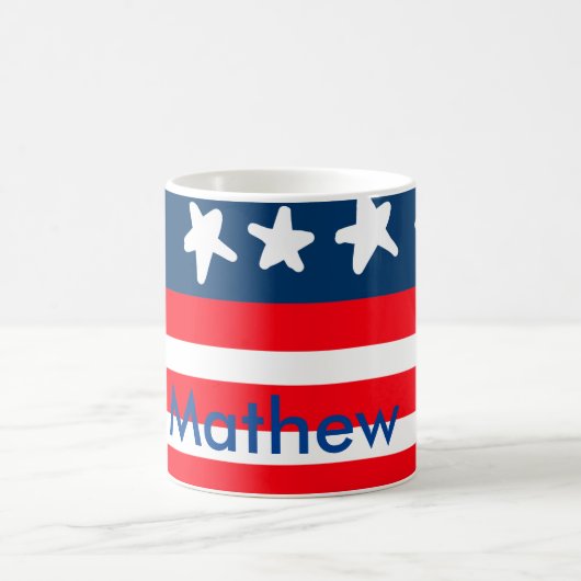 7月4日の独立記念日を追加ネーム文字米国国旗 コーヒーマグカップ (中央)