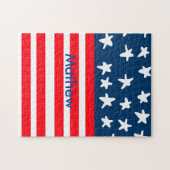 7月4日の独立記念日を追加ネーム文字米国国旗 ジグソーパズル (横)