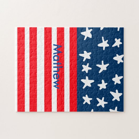 7月4日の独立記念日を追加ネーム文字米国国旗 ジグソーパズル (横)