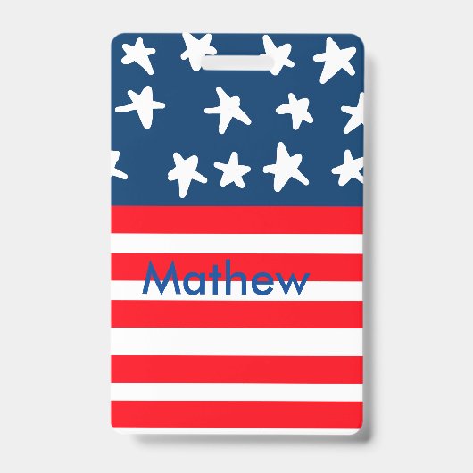 7月4日の独立記念日を追加ネーム文字米国国旗 バッジ (表面)