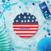 7月4日の独立記念日を追加ネーム文字米国国旗 ペーパープレート (パーティー)