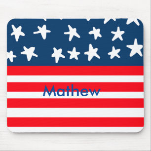 7月4日の独立記念日を追加ネーム文字米国国旗 マウスパッド