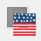 7月4日の独立記念日を追加ネーム文字米国国旗 マグネット (正面/裏面)
