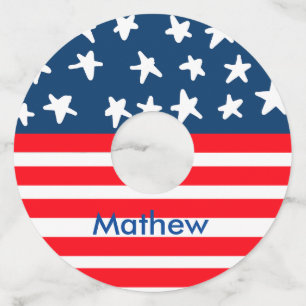 7月4日の独立記念日を追加ネーム文字米国国旗 ワイングラスタグ