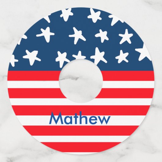 7月4日の独立記念日を追加ネーム文字米国国旗 ワイングラスタグ (正面)