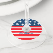 7月4日の独立記念日を追加ネーム文字米国国旗 ワイングラスタグ (クローズアップ)