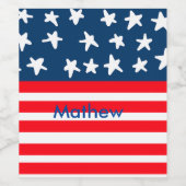 7月4日の独立記念日を追加ネーム文字米国国旗 ワインラベル (シングルラベル)