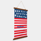 7月4日の独立記念日を追加ネーム文字米国国旗 吊り下げ型タペストリー (傾斜あり)