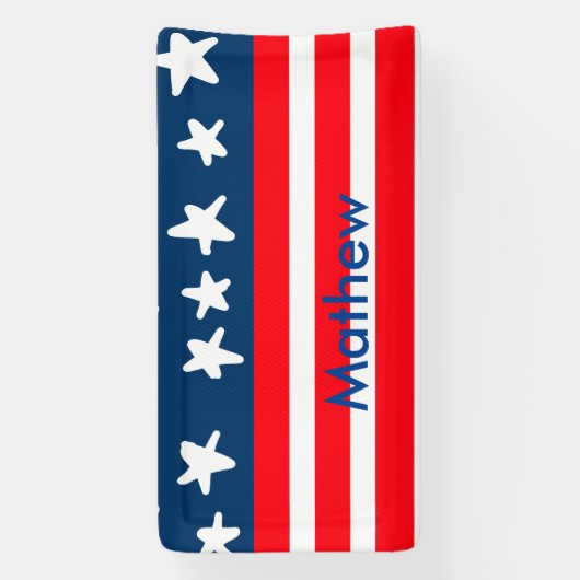 7月4日の独立記念日を追加ネーム文字米国国旗 横断幕 (縦)