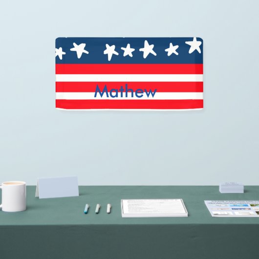 7月4日の独立記念日を追加ネーム文字米国国旗 横断幕 (トレードショー)