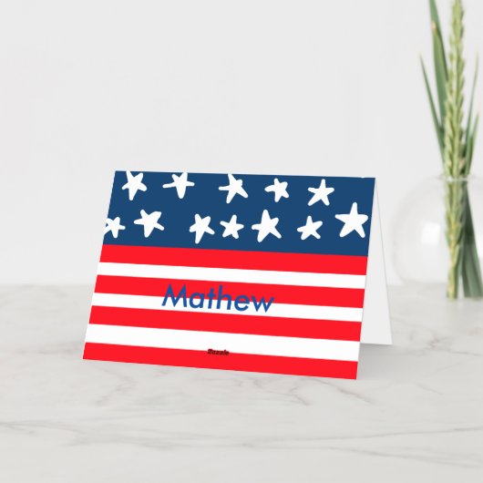 7月4日の独立記念日を追加ネーム文字米国国旗 箔シーズンカード (裏面)