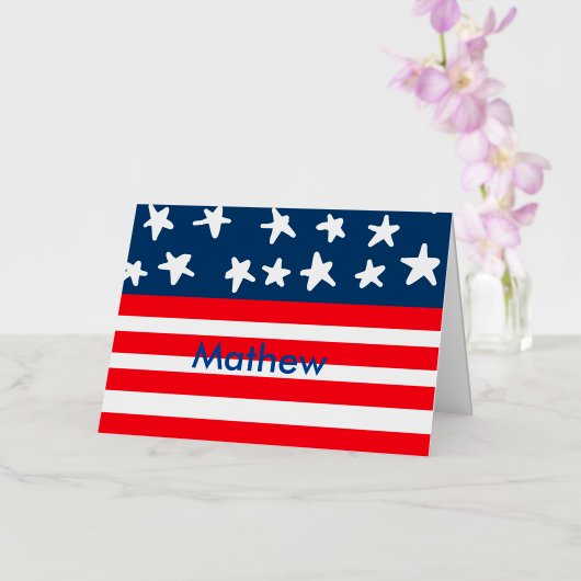 7月4日の独立記念日を追加ネーム文字米国国旗 箔シーズンカード (蘭)