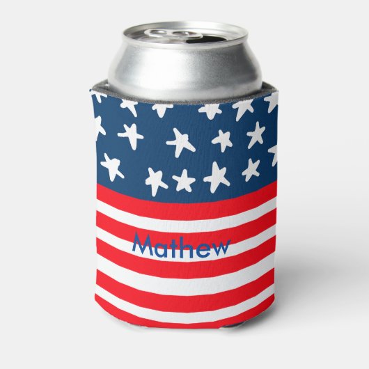 7月4日の独立記念日を追加ネーム文字米国国旗 缶クーラー (缶裏面)