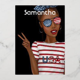 7月4日の独立記念日アメリカの誕生日パーティー 箔招待状