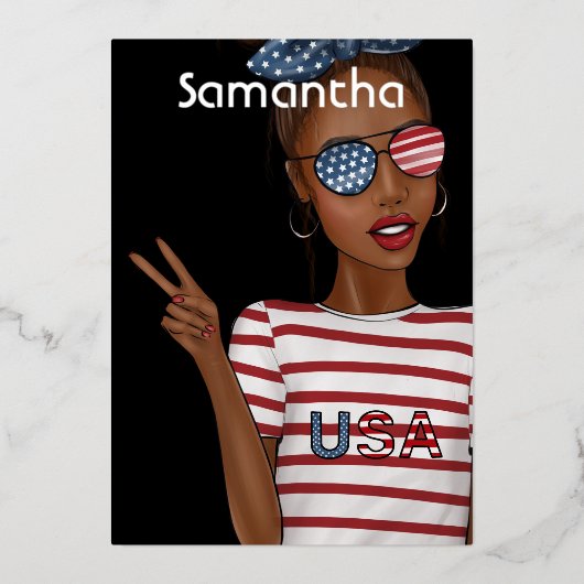 7月4日の独立記念日アメリカの誕生日パーティー 箔招待状 (正面)