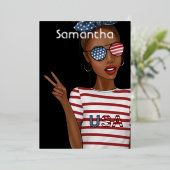 7月4日の独立記念日アメリカの誕生日パーティー 箔招待状 (立ち正面)