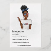 7月4日の独立記念日アメリカの誕生日パーティー 箔招待状 (裏面)